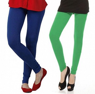 Cotton Royal Blue and Green Color Leggings Combo @ Rs407.00