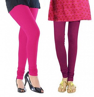 Cotton Pink and Dark Pink Color Leggings Combo @ Rs407.00