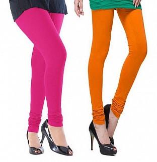 Cotton Pink and Dark Orange Color Leggings Combo @ Rs407.00