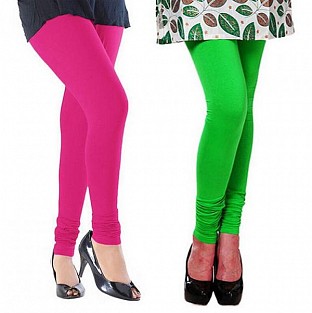 Cotton Pink and Light Green Color Leggings Combo @ Rs407.00