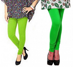 Cotton Parrot Green and Light Green Color Leggings Combo @ Rs407.00