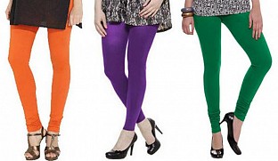 Cotton Orange,Purple and Dark Green Color Leggings Combo @ Rs617.00