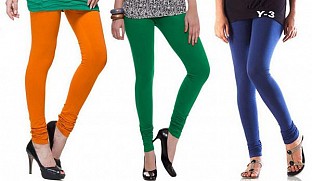 Cotton Dark Orange,Dark Green and Blue Color Leggings Combo @ Rs617.00