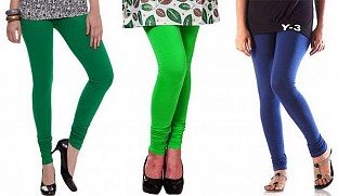 Cotton Dark Green, Light Green and Blue Color Leggings Combo @ Rs617.00