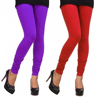 Cotton Red and Purple Color Leggings Combo @ Rs407.00