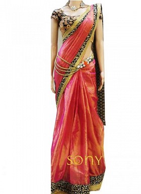 New Pink Paper Silk Georgette Designer Saree @ Rs2182.00