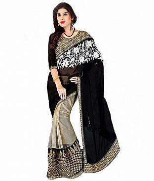 Embroidered Georgette and Net Black saree @ Rs965.00