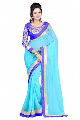 Embroidered Chiffon Turquoise saree @ Rs518.00