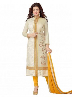 Cream color Cotton Printed Unstitched Dress Matrieal @ Rs1731.00