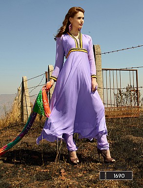 Thankar New Attractive Designer Purple Anarkali Suit With Multi Color Bandhni Dupatta @ Rs1050.00