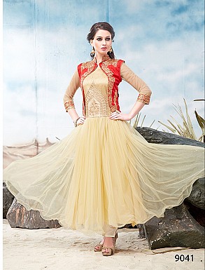 Thankar Latest Designer Heavy Red and Cream Embroidery Anarkali Suit @ Rs1112.00