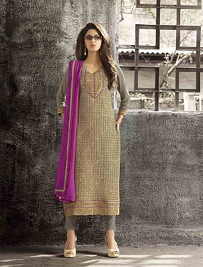 THANKAR LATEST EMBROIDERED DESIGNER GREY STRAIGHT SUITS @ Rs2409.00