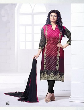 THANKAR BLACK AND PINK HEAVY EMBROIDERY STRAIGHT SUIT @ Rs1915.00