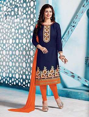 Thankar Cotton Embroidered Designer Navy Blue Straight Suits @ Rs1050.00