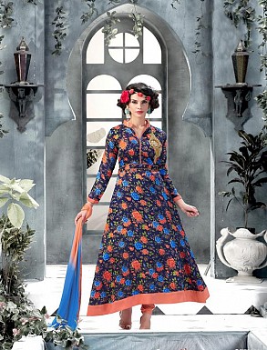 Banglori Silk And Bhagalpuri Print Navy Blue Anarkali Suit @ Rs1606.00