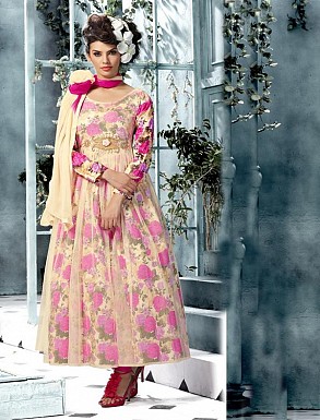Banglori Silk And Bhagalpuri Print Pink Anarkali Suit @ Rs1606.00