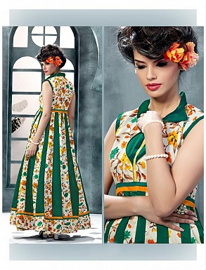 Banglori Silk And Bhagalpuri Print Green Anarkali Suit @ Rs1606.00