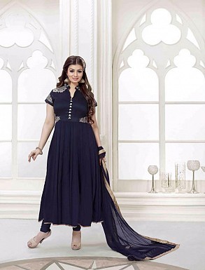 NAVY BLUE GEORGETTE STRAIGHT SUIT @ Rs2100.00