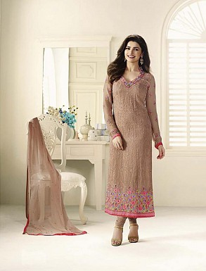 BROWN GEORGETTE STRAIGHT SUIT @ Rs2100.00