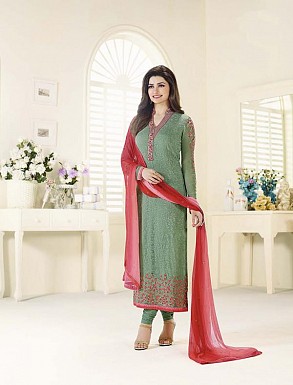 GREEN GEORGETTE STRAIGHT SUIT @ Rs2100.00