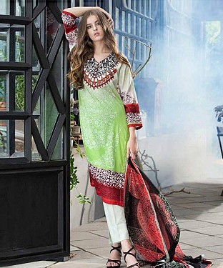Designer Parrot And Off White Straight Suit @ Rs1235.00