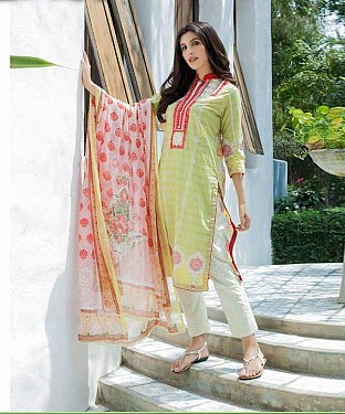 Designer Parrot And Off White Straight Suit @ Rs1235.00