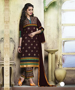BROWN COTTON STRAIGHT SUIT @ Rs1050.00