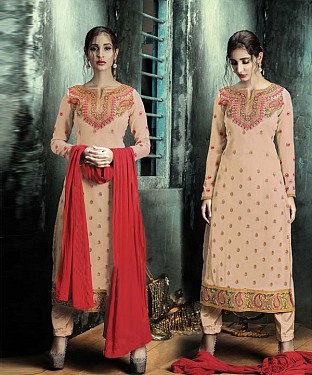 CREAM EMBROIDERY GEORGETTE STRAIGHT SUIT @ Rs1606.00