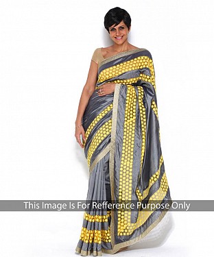 GREY AND YELLOW MULTY WORK SILK GEORGETTE BOLLYWOOD DESIGNER SAREE @ Rs1915.00