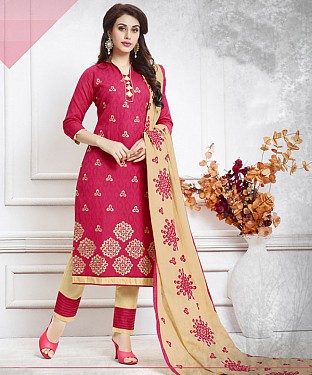 PEACH AND CREAM EMBROIDERED COTTON DRESS MATEIRIAL @ Rs1050.00