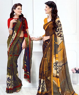 New Printed Red and Yellow Designer Saree @ Rs1791.00