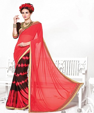 RED AND BROWN HEAVY GEORGETTE DESIGNER SAREE @ Rs2100.00