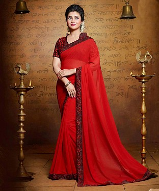 RED EMBROIDERY GEORGETTE SAREE @ Rs1235.00