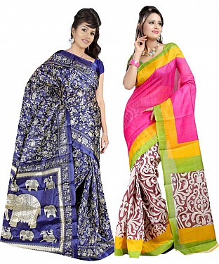 COMBO ONE BLUE PRINTED SAREE AND MULTY PRINTED SAREE @ Rs926.00