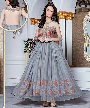 LATEST DESIGNER HEAVY GREY PARTYWEAR GOWN @ Rs1668.00