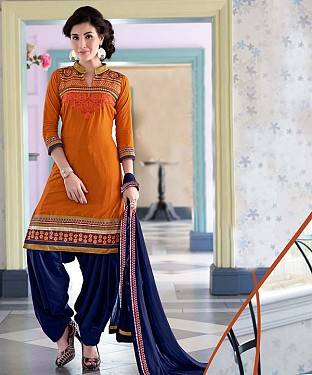 EMBROIDERED YELLOW AND BLUE PATIYALA STYLE SALWAR KAMEEZ @ Rs1482.00