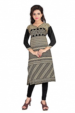 Beige and Black Printed Formal Cotton Kurti @ Rs370.00