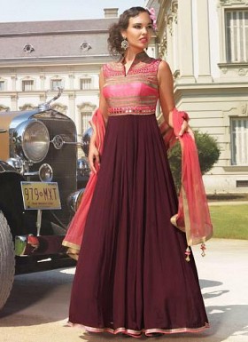 vandv New Pink & Magenta Georgette Designer Gown Style Anarkali Suit @ Rs3893.00