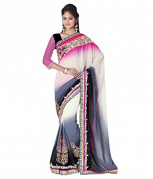 Embroidered Saree With Blouse Piece  Faux Georgette @ Rs2704.00