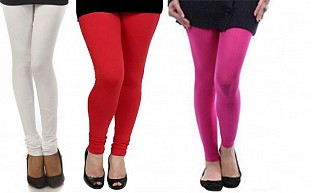 Cotton White,Red and Pink Color Leggings Combo @ Rs617.00