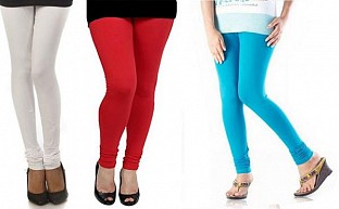 Cotton White,Red and Sky Blue Color Leggings Combo @ Rs617.00