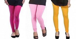 Cotton Pink,Light Pink and Yellow Color Leggings Combo @ Rs617.00