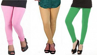 Cotton Light Pink,Biege and Green Color Leggings Combo @ Rs617.00