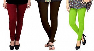 Cotton Brown,Dark Brown and Parrot Green Color Leggings Combo @ Rs617.00