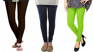 Cotton Dark Brown,Dark Blue and Parrot Green Color Leggings Combo @ Rs617.00