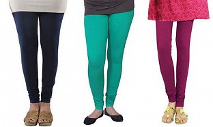 Cotton Dark Blue,Rama Green and Dark Pink Color Leggings Combo @ Rs617.00