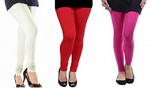 Cotton Off White,Red and Pink Color Leggings Combo @ Rs617.00