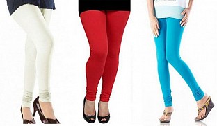Cotton Off White,Red and Sky Blue Color Leggings Combo @ Rs617.00