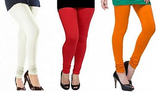 Cotton Off White,Red and Dark Orange Color Leggings Combo @ Rs617.00