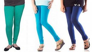 Cotton Rama Green,Sky Blue and Blue Color Leggings Combo @ Rs617.00